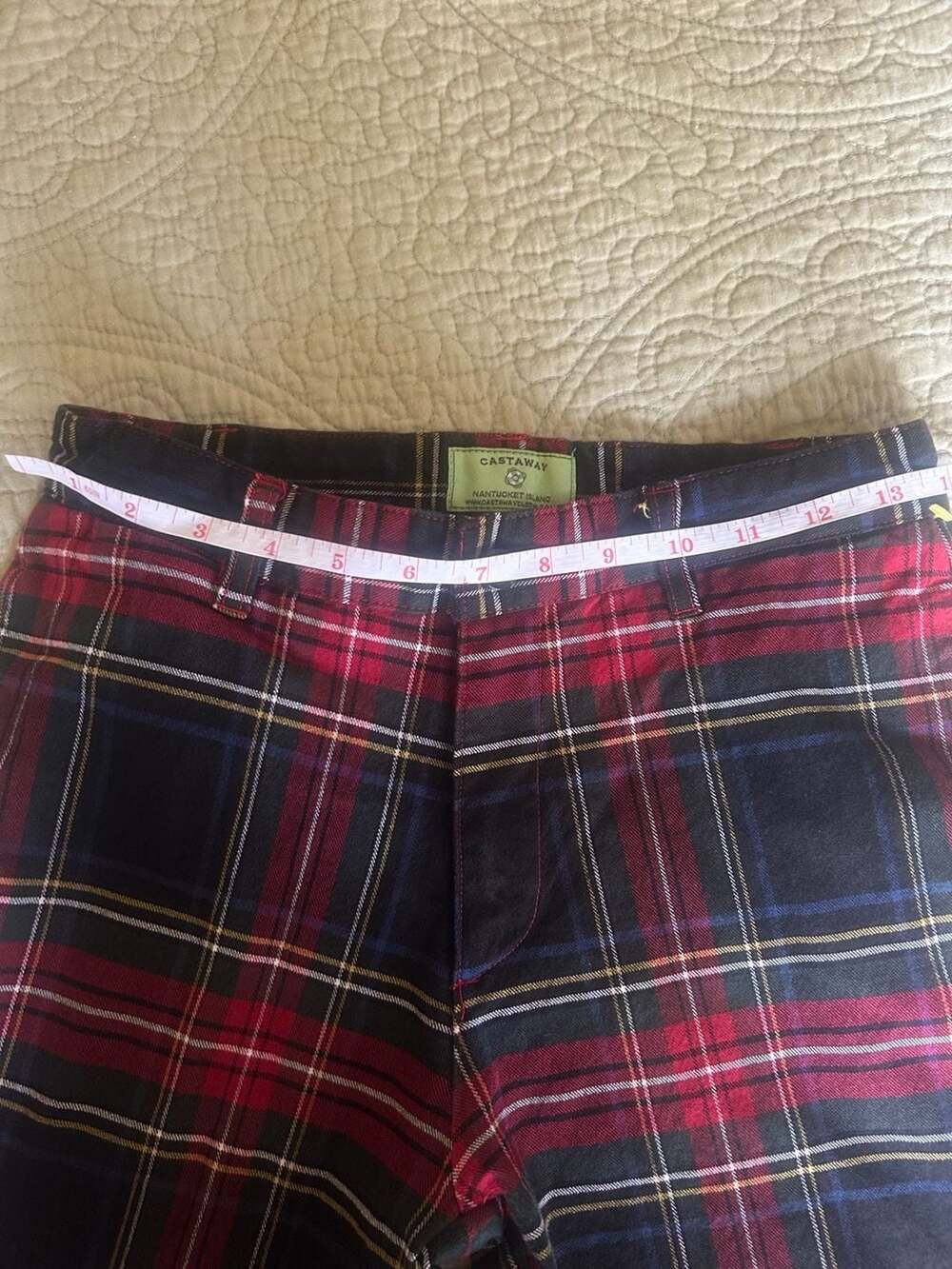 Castaway Nantucket Island Boys Stretch Twill Port Pants Black Stewart Plaid - Picture 7 of 7
